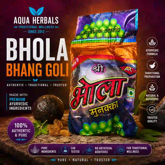 Bhola Bhang Goli product image featuring traditional Ayurvedic formulation made with bhang, munakka and digestive herbs