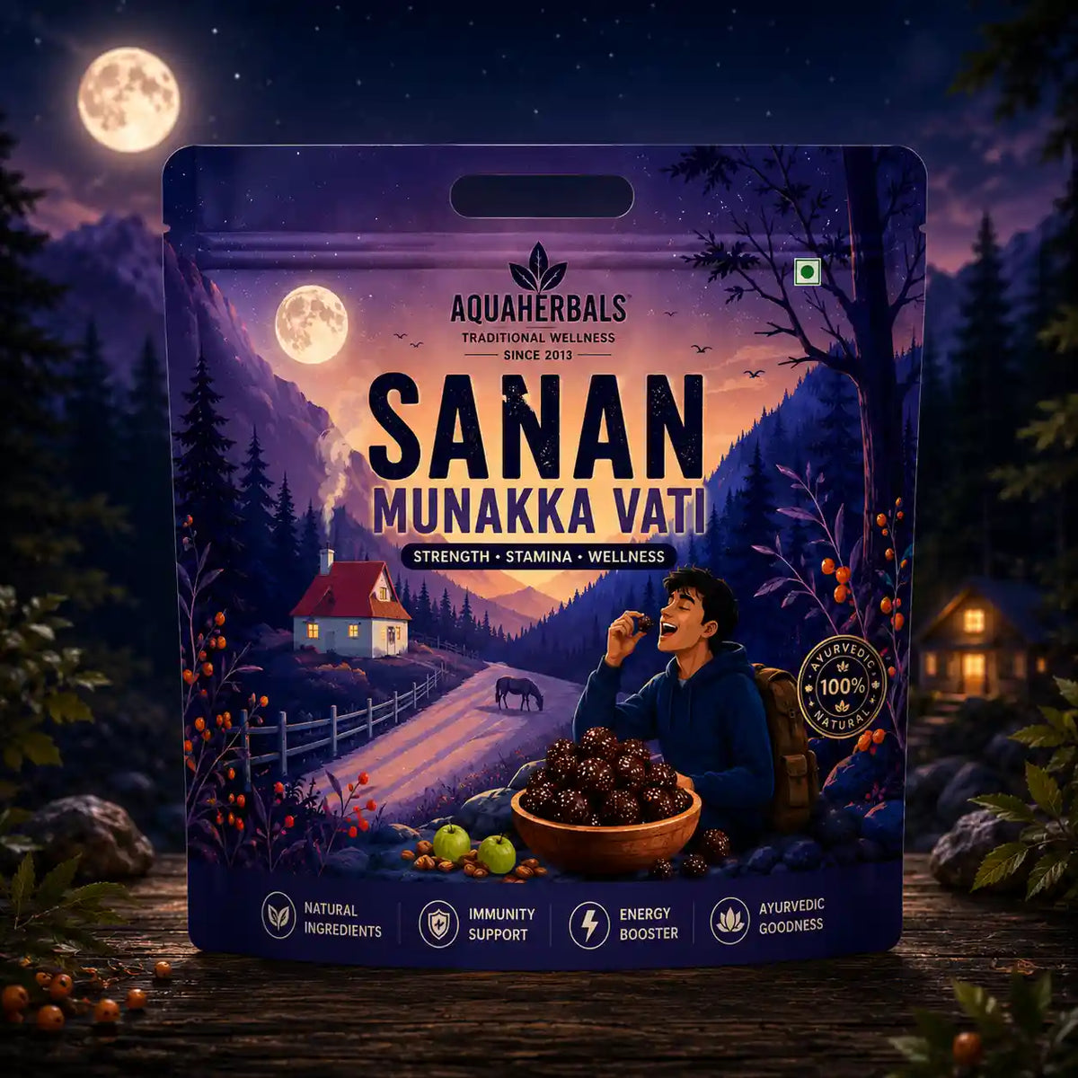 Sanan Munakka Vati bhang goli pack front - AquaHerbals ayurvedic wellness