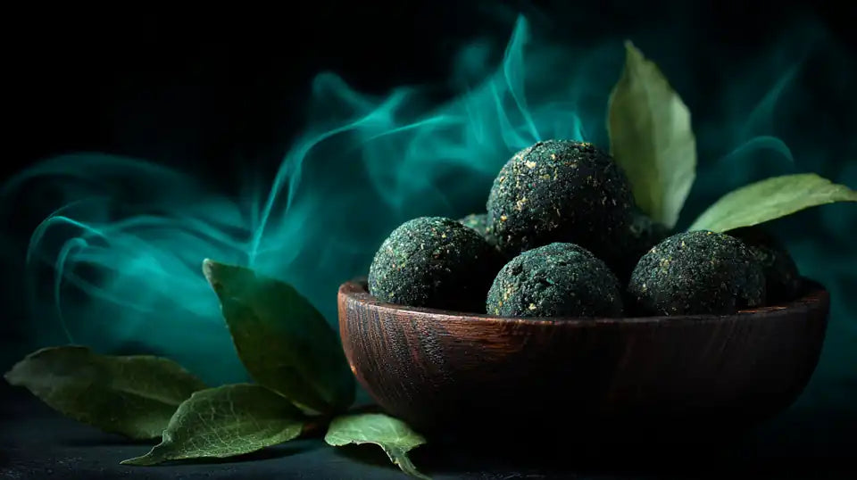 Traditional bhang goli prepared using classic Vijaya herbal formulations