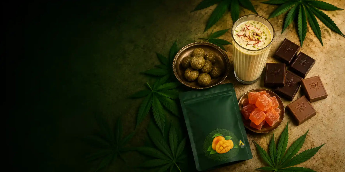 Range of bhang edibles — goli, thandai, chocolate and Vijaya gummies by AquaHerbals