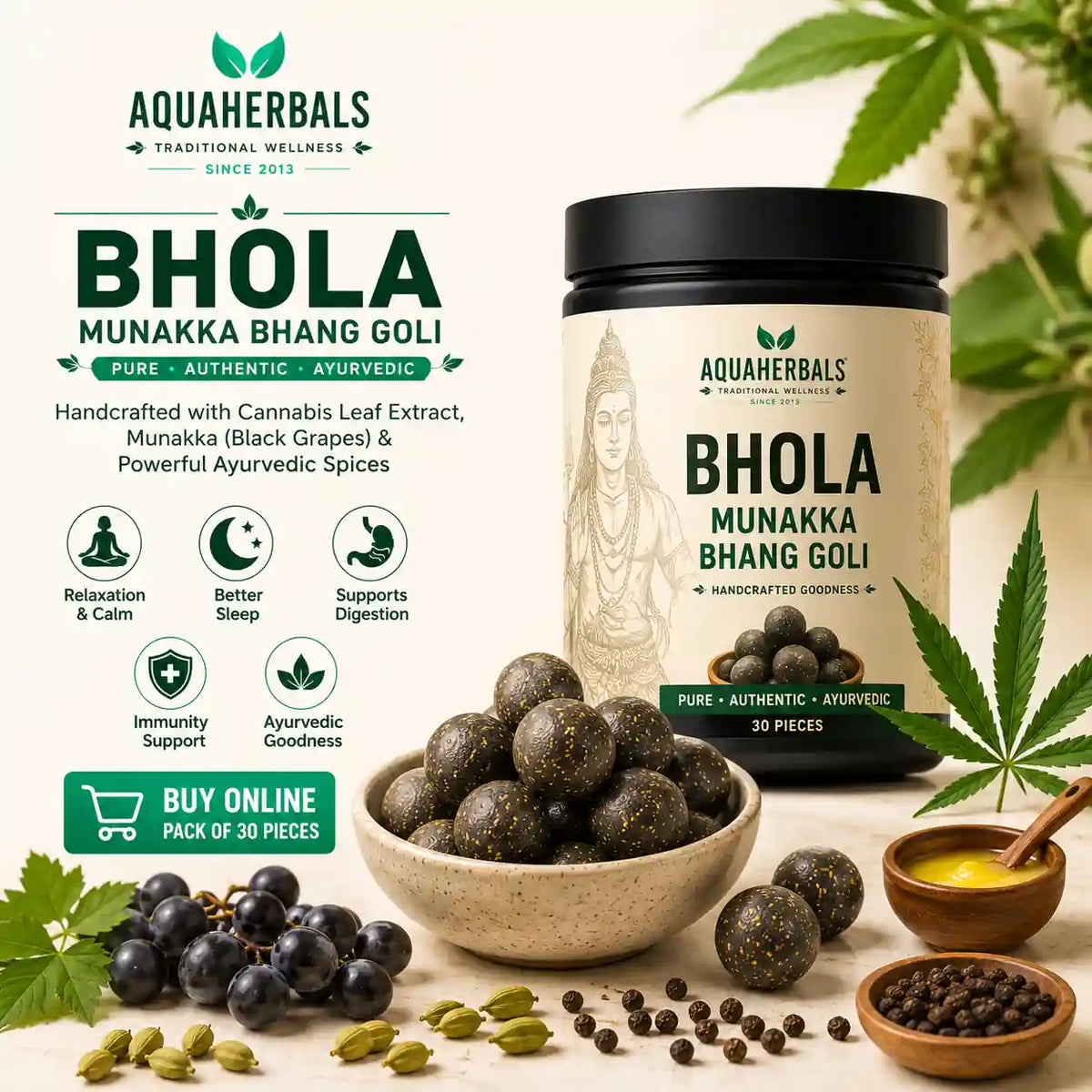 Bhola Munakka Bhang Goli Benefits – Relaxation, Sleep, Digestion, Immunity | Buy Online AquaHerbals