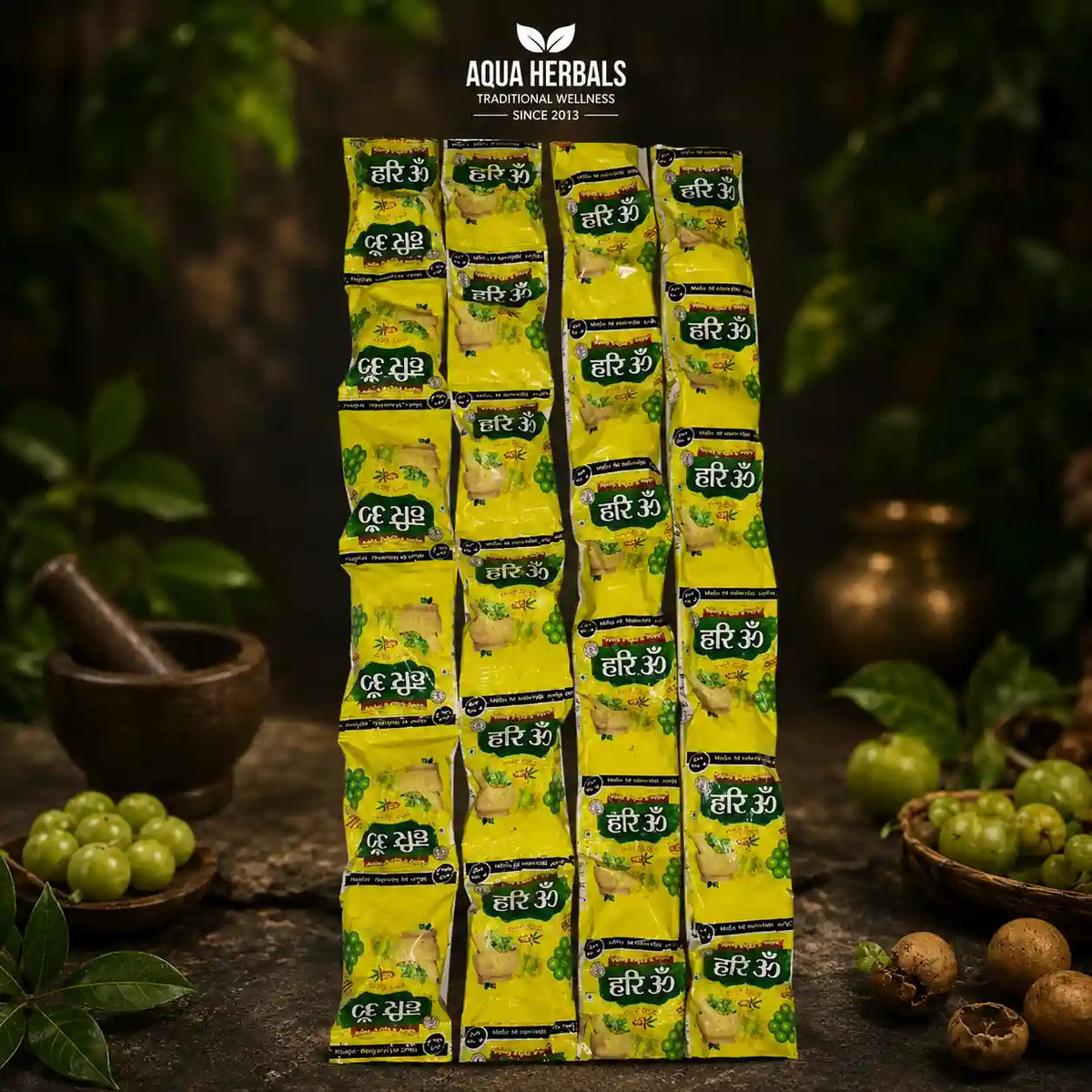 Hari Om bhang goli sachet strips bulk pack, individually sealed single-serve Madan Modak Vati sachets