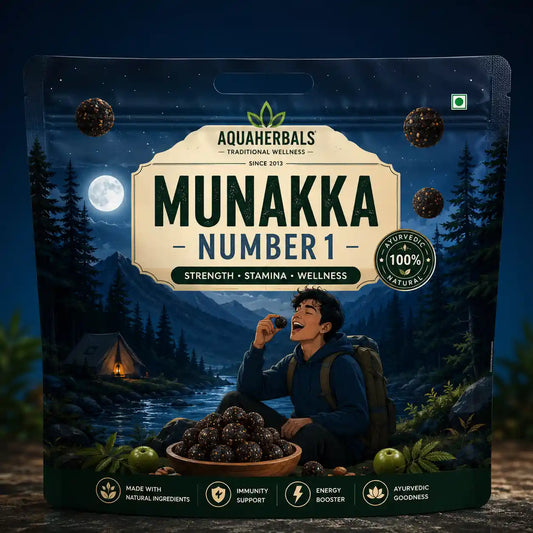 Munakka Number 1 by AquaHerbals — rich dry-fruit bhang goli with dates, saffron, and Vijaya leaf